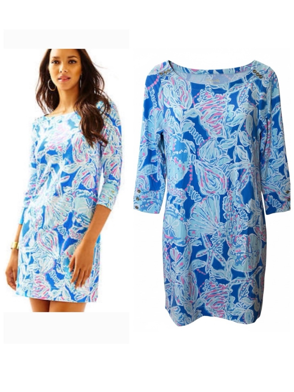 Lilly Pulitzer Sophie Floral M Dress UPF 50+ Bay Blue Deep Lightweight Stretch